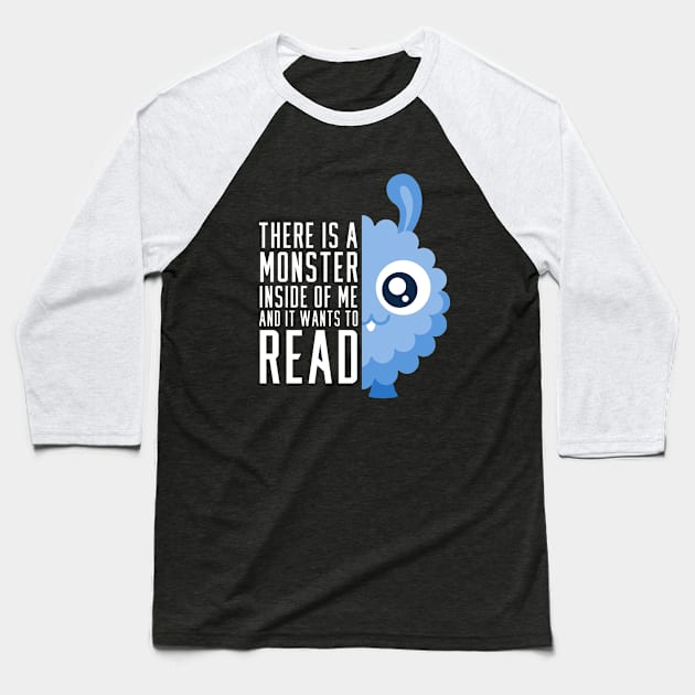 Cute Reading Monster Baseball T-Shirt by ArticaDesign